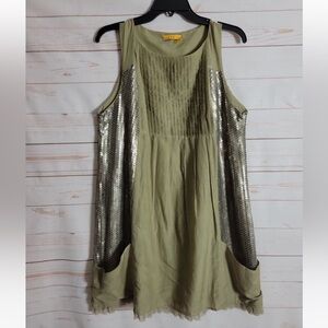 Alice + Olivia Green Pleated Sequin Sleeveless Mini Dress